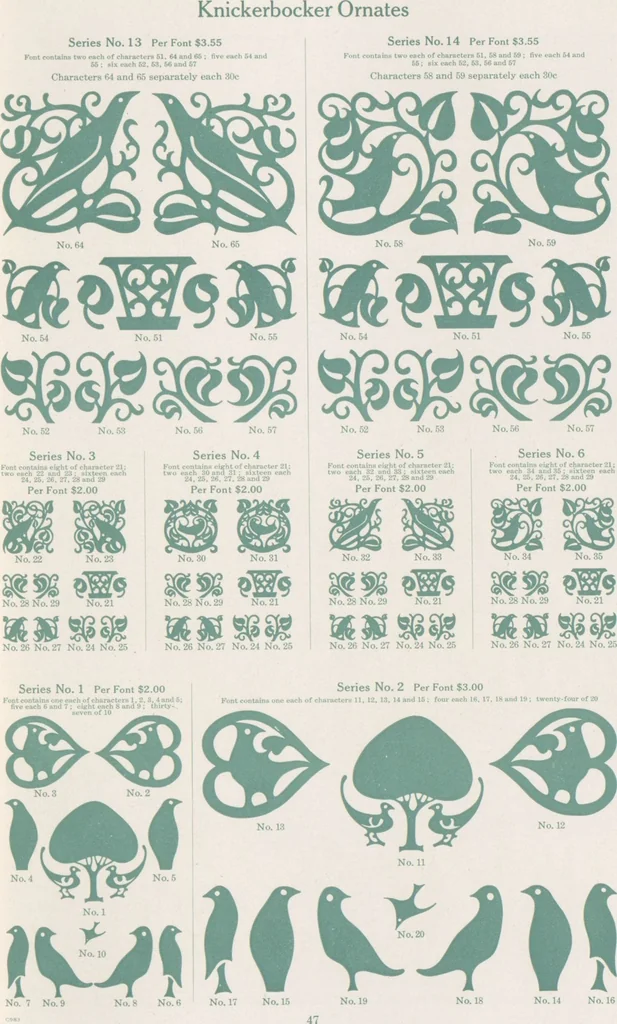 An illustration from Decorative materials : borders, ornaments and initials ; a complete catalogue of practical decorations for printers and publishers, 1913, leaf 52