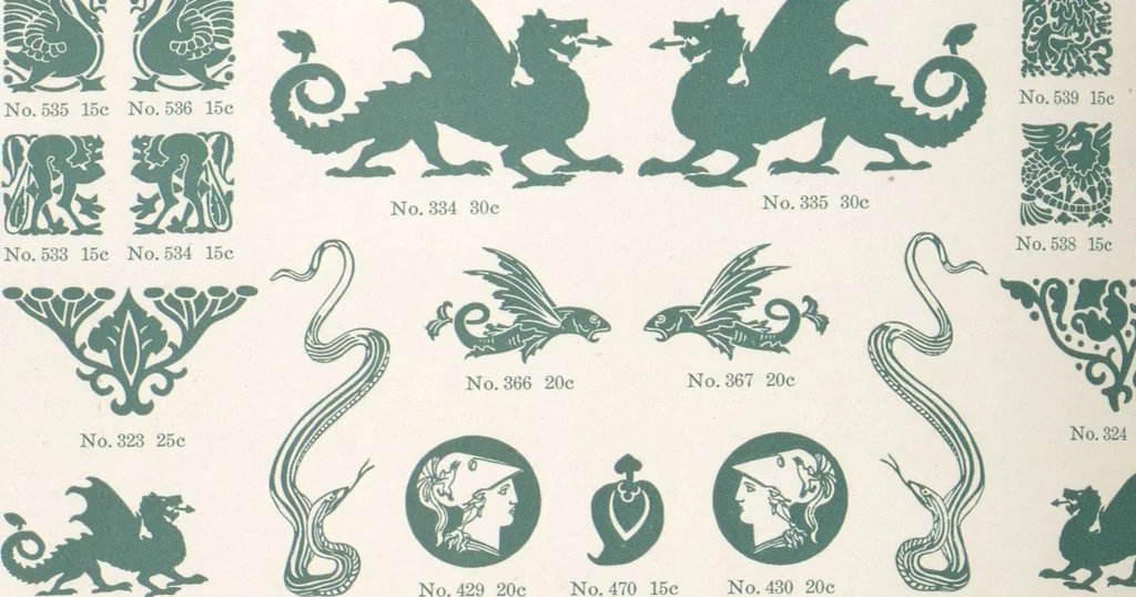 An illustration from Decorative materials : borders, ornaments and initials ; a complete catalogue of practical decorations for printers and publishers, 1913, leaf 55