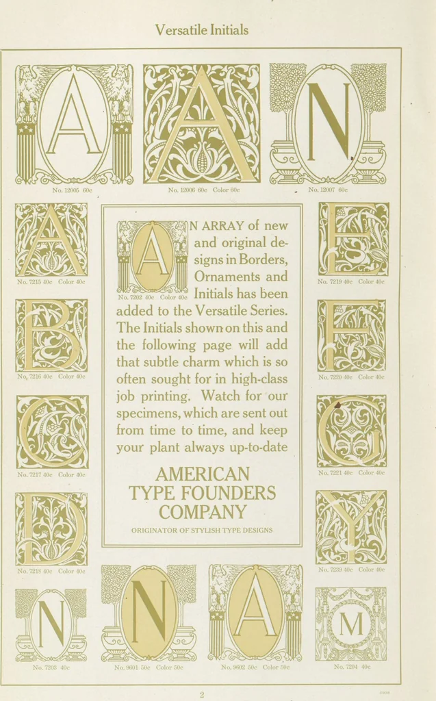 An illustration from Decorative materials : borders, ornaments and initials ; a complete catalogue of practical decorations for printers and publishers, 1913, leaf 7
