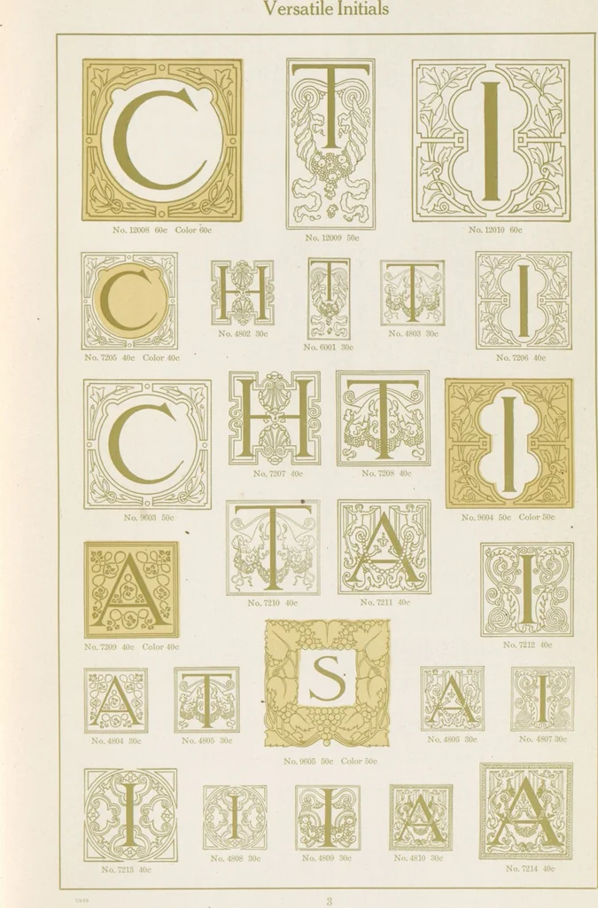 An illustration from Decorative materials : borders, ornaments and initials ; a complete catalogue of practical decorations for printers and publishers, 1913, leaf 8