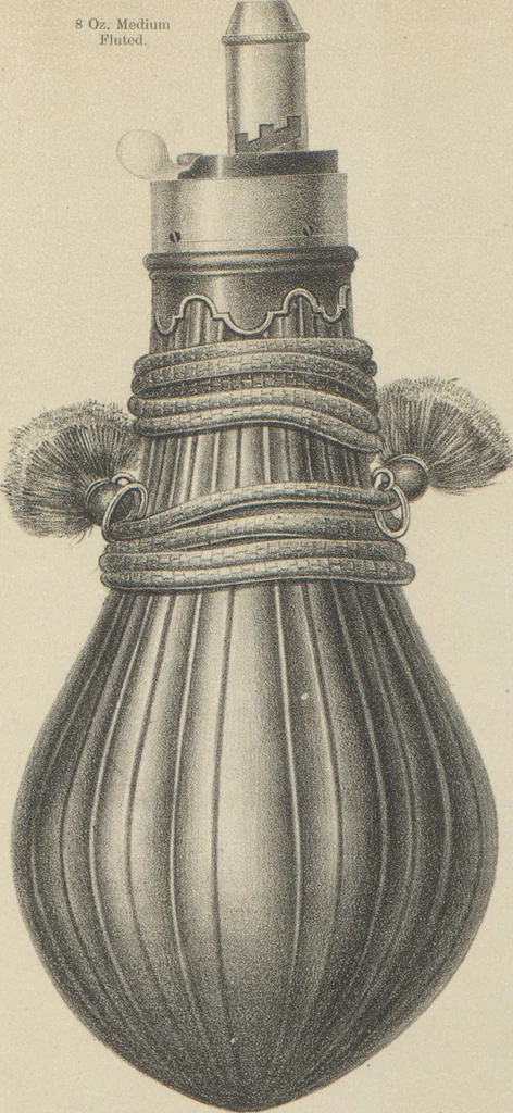 An illustration from Illustrated catalogue and price list of powder flasks, shot belts, shot pouches, dram bottles, measuring tapes, percussion caps, & c, manufactured by American Flask and Cap Company, Waterbury, Conn, 1864, leaf 19