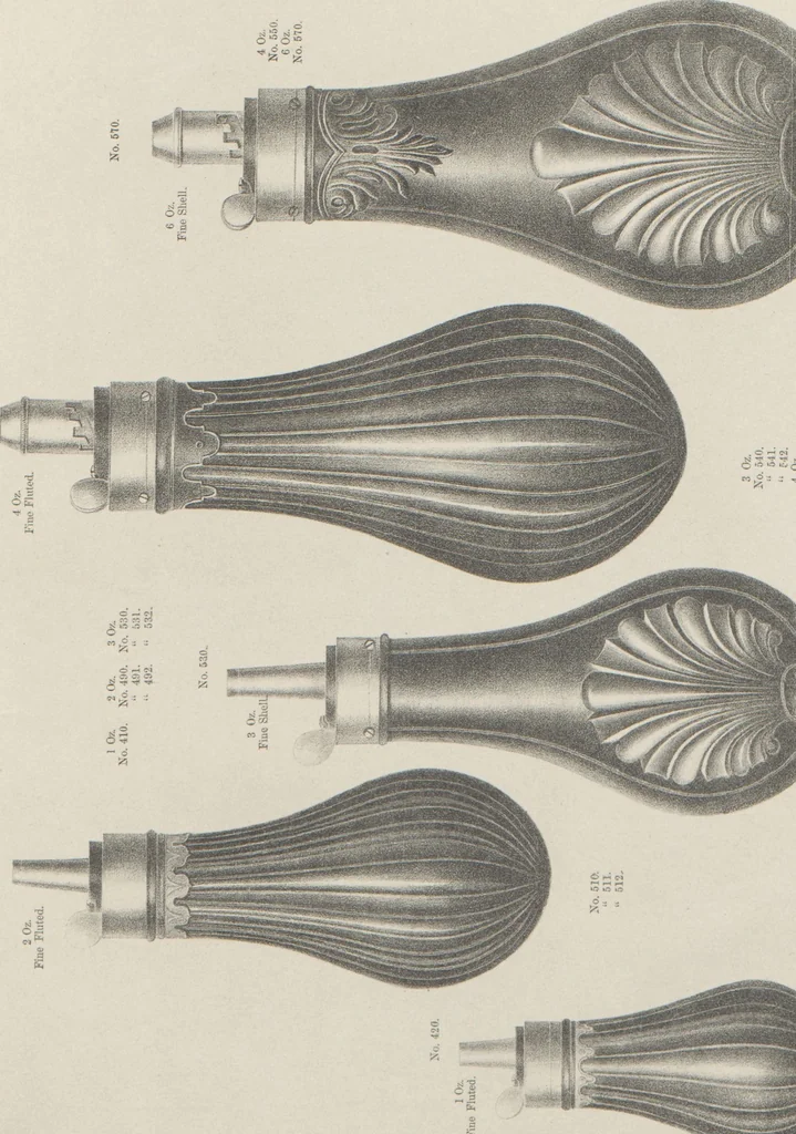 An illustration from Illustrated catalogue and price list of powder flasks, shot belts, shot pouches, dram bottles, measuring tapes, percussion caps, & c, manufactured by American Flask and Cap Company, Waterbury, Conn, 1864, leaf 20