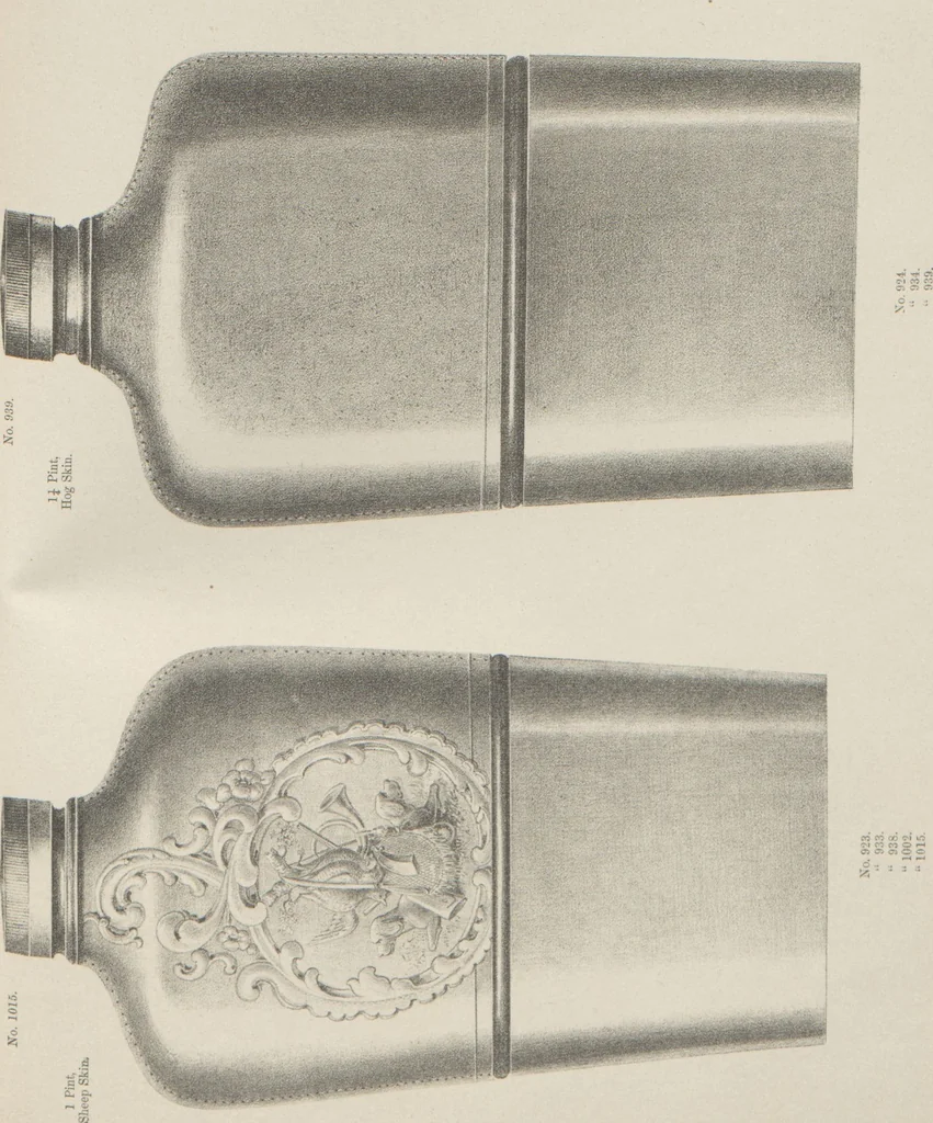 An illustration from Illustrated catalogue and price list of powder flasks, shot belts, shot pouches, dram bottles, measuring tapes, percussion caps, & c, manufactured by American Flask and Cap Company, Waterbury, Conn, 1864, leaf 45