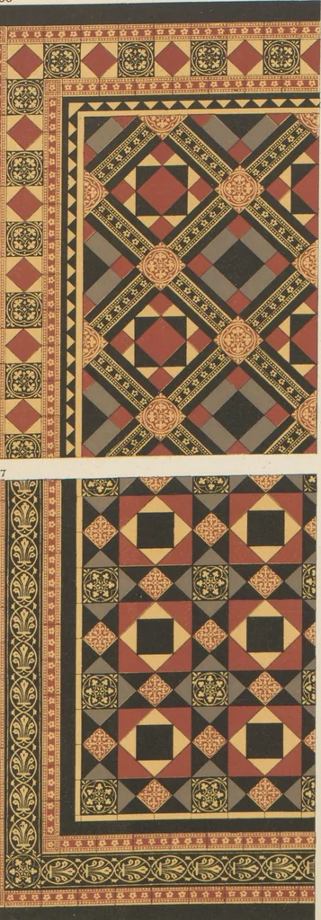 An illustration from Designs of majolica & enamelled tiles, suitable for flower boxes, fireplaces, chimney-pieces, pilasters, friezes &c. and mural decorations generally, 1885, leaf 10