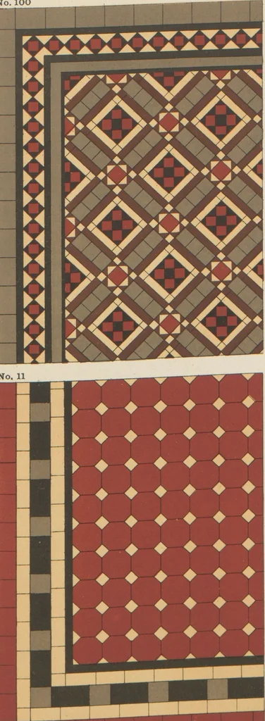 An illustration from Designs of majolica & enamelled tiles, suitable for flower boxes, fireplaces, chimney-pieces, pilasters, friezes &c. and mural decorations generally, 1885, leaf 13