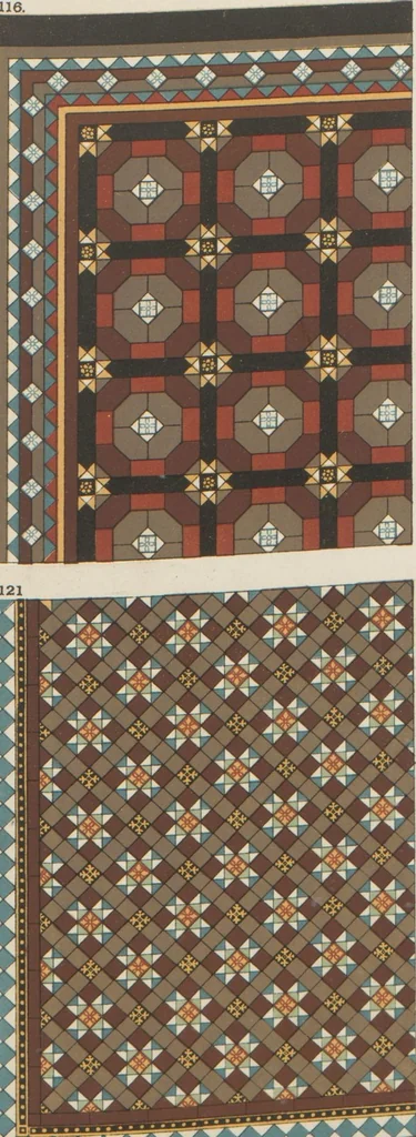 An illustration from Designs of majolica & enamelled tiles, suitable for flower boxes, fireplaces, chimney-pieces, pilasters, friezes &c. and mural decorations generally, 1885, leaf 15