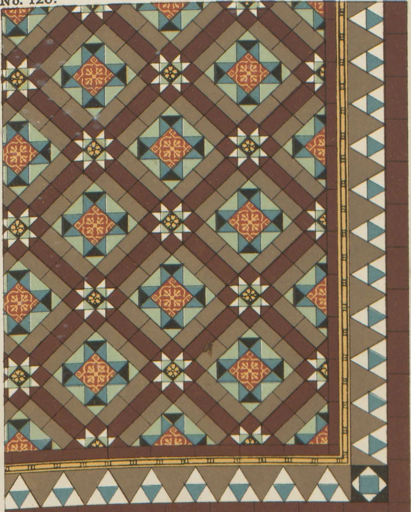 An illustration from Designs of majolica & enamelled tiles, suitable for flower boxes, fireplaces, chimney-pieces, pilasters, friezes &c. and mural decorations generally, 1885, leaf 15