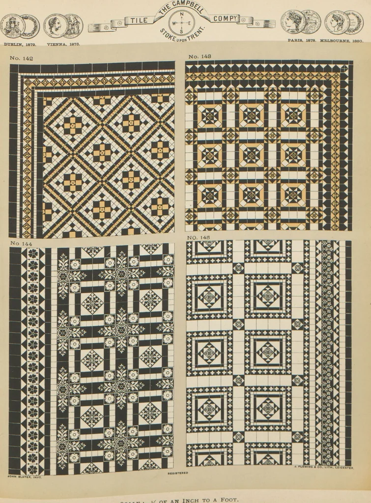 An illustration from Designs of majolica & enamelled tiles, suitable for flower boxes, fireplaces, chimney-pieces, pilasters, friezes &c. and mural decorations generally, 1885, leaf 17