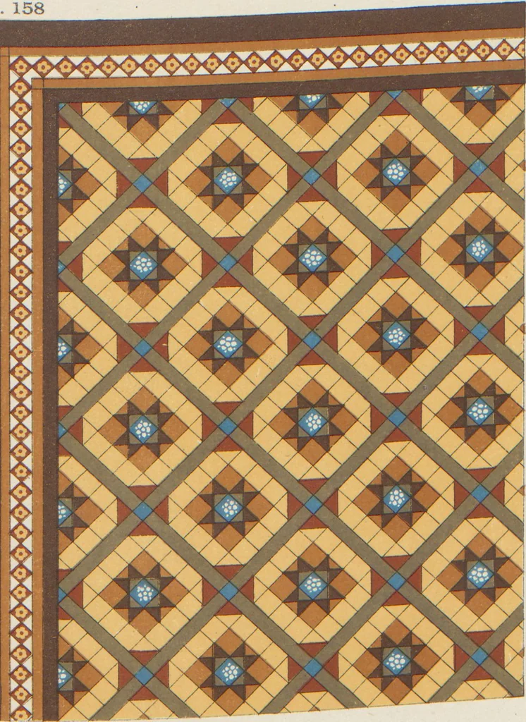 An illustration from Designs of majolica & enamelled tiles, suitable for flower boxes, fireplaces, chimney-pieces, pilasters, friezes &c. and mural decorations generally, 1885, leaf 18