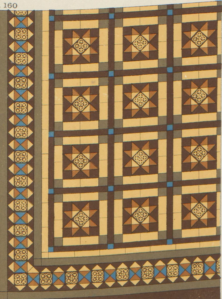 An illustration from Designs of majolica & enamelled tiles, suitable for flower boxes, fireplaces, chimney-pieces, pilasters, friezes &c. and mural decorations generally, 1885, leaf 18