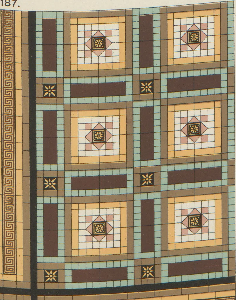 An illustration from Designs of majolica & enamelled tiles, suitable for flower boxes, fireplaces, chimney-pieces, pilasters, friezes &c. and mural decorations generally, 1885, leaf 20