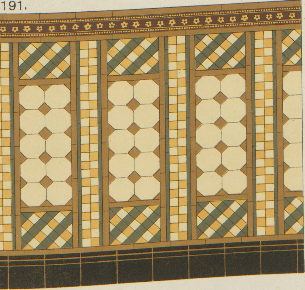 An illustration from Designs of majolica & enamelled tiles, suitable for flower boxes, fireplaces, chimney-pieces, pilasters, friezes &c. and mural decorations generally, 1885, leaf 21