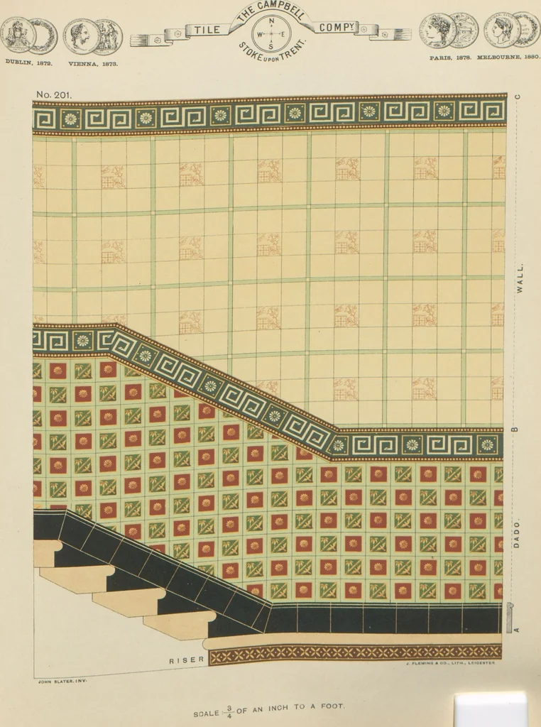 An illustration from Designs of majolica & enamelled tiles, suitable for flower boxes, fireplaces, chimney-pieces, pilasters, friezes &c. and mural decorations generally, 1885, leaf 23