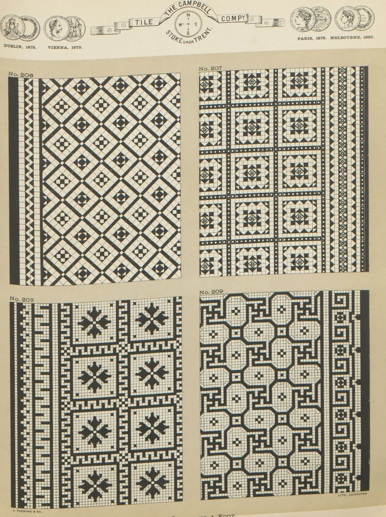 An illustration from Designs of majolica & enamelled tiles, suitable for flower boxes, fireplaces, chimney-pieces, pilasters, friezes &c. and mural decorations generally, 1885, leaf 24