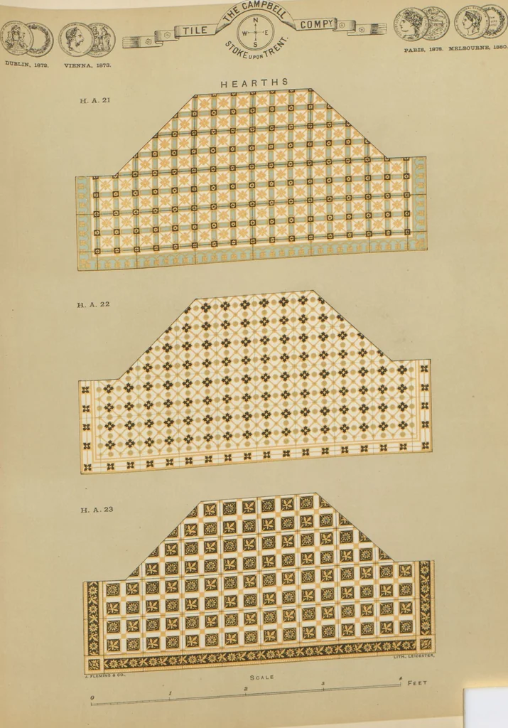 An illustration from Designs of majolica & enamelled tiles, suitable for flower boxes, fireplaces, chimney-pieces, pilasters, friezes &c. and mural decorations generally, 1885, leaf 25