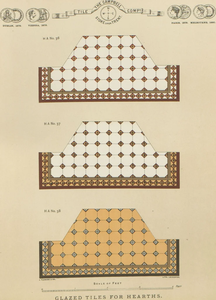 An illustration from Designs of majolica & enamelled tiles, suitable for flower boxes, fireplaces, chimney-pieces, pilasters, friezes &c. and mural decorations generally, 1885, leaf 27