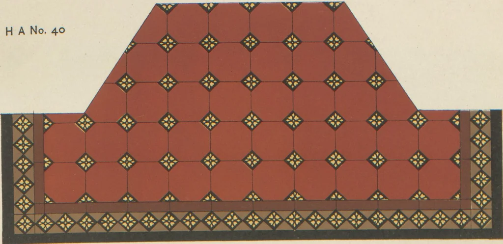 An illustration from Designs of majolica & enamelled tiles, suitable for flower boxes, fireplaces, chimney-pieces, pilasters, friezes &c. and mural decorations generally, 1885, leaf 28