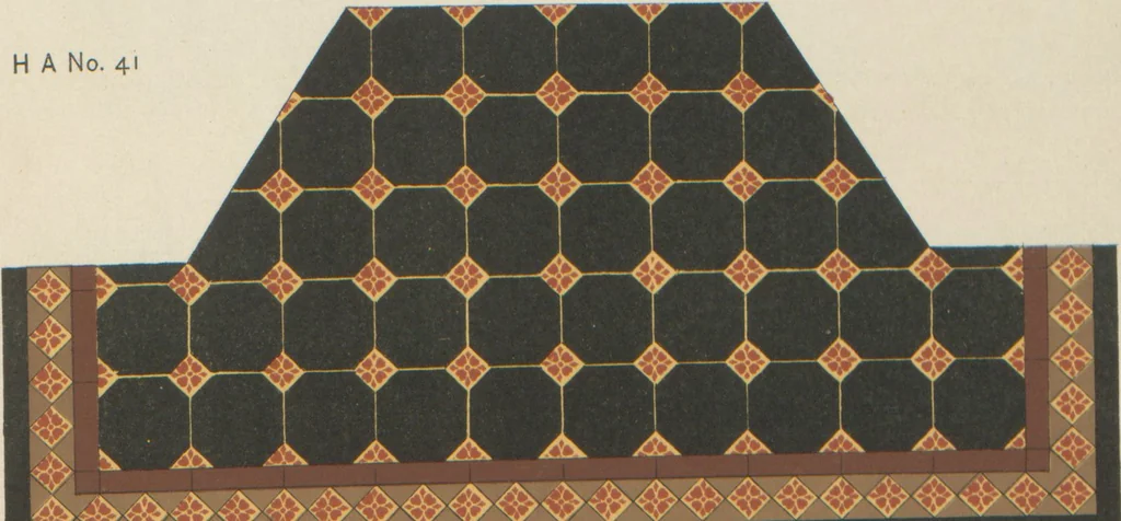 An illustration from Designs of majolica & enamelled tiles, suitable for flower boxes, fireplaces, chimney-pieces, pilasters, friezes &c. and mural decorations generally, 1885, leaf 28