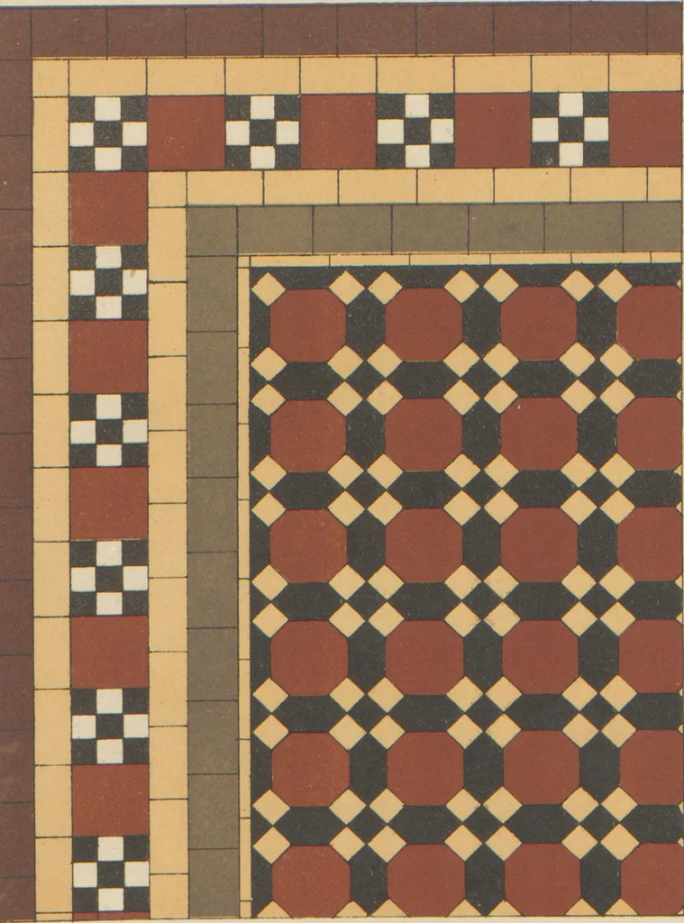 An illustration from Designs of majolica & enamelled tiles, suitable for flower boxes, fireplaces, chimney-pieces, pilasters, friezes &c. and mural decorations generally, 1885, leaf 3