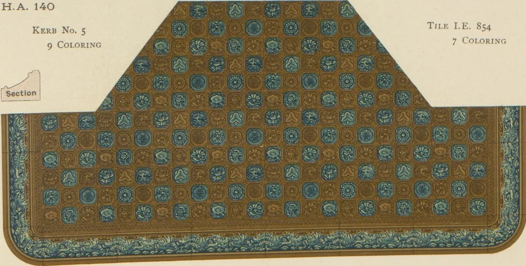An illustration from Designs of majolica & enamelled tiles, suitable for flower boxes, fireplaces, chimney-pieces, pilasters, friezes &c. and mural decorations generally, 1885, leaf 33