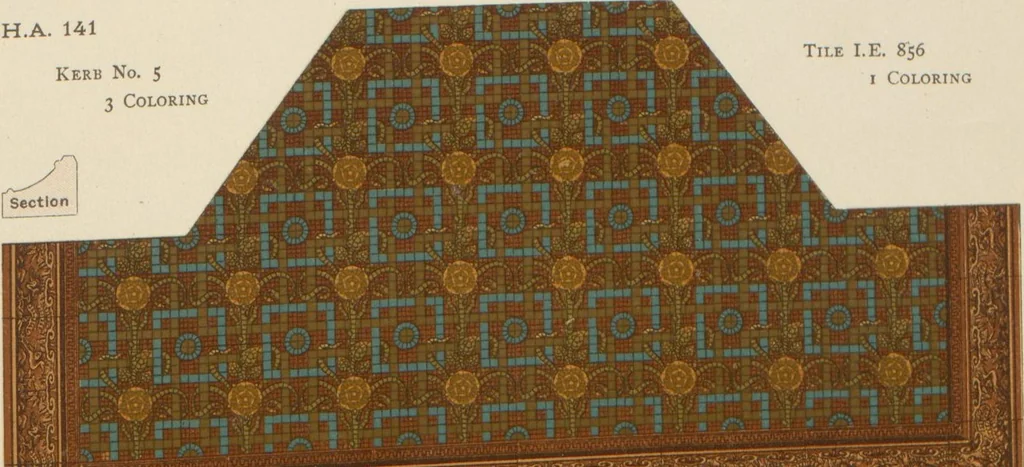 An illustration from Designs of majolica & enamelled tiles, suitable for flower boxes, fireplaces, chimney-pieces, pilasters, friezes &c. and mural decorations generally, 1885, leaf 33