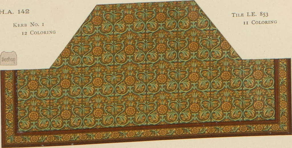 An illustration from Designs of majolica & enamelled tiles, suitable for flower boxes, fireplaces, chimney-pieces, pilasters, friezes &c. and mural decorations generally, 1885, leaf 34
