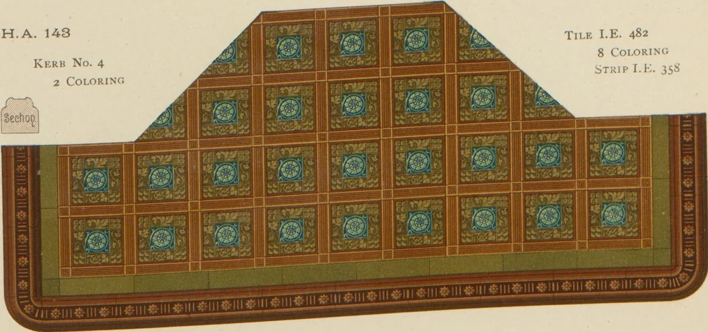 An illustration from Designs of majolica & enamelled tiles, suitable for flower boxes, fireplaces, chimney-pieces, pilasters, friezes &c. and mural decorations generally, 1885, leaf 34