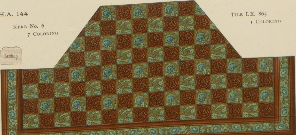 An illustration from Designs of majolica & enamelled tiles, suitable for flower boxes, fireplaces, chimney-pieces, pilasters, friezes &c. and mural decorations generally, 1885, leaf 34