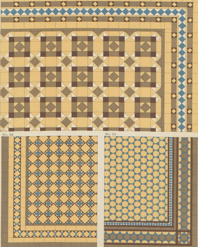 An illustration from Designs of majolica & enamelled tiles, suitable for flower boxes, fireplaces, chimney-pieces, pilasters, friezes &c. and mural decorations generally, 1885, leaf 6