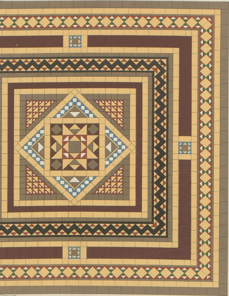 An illustration from Designs of majolica & enamelled tiles, suitable for flower boxes, fireplaces, chimney-pieces, pilasters, friezes &c. and mural decorations generally, 1885, leaf 7