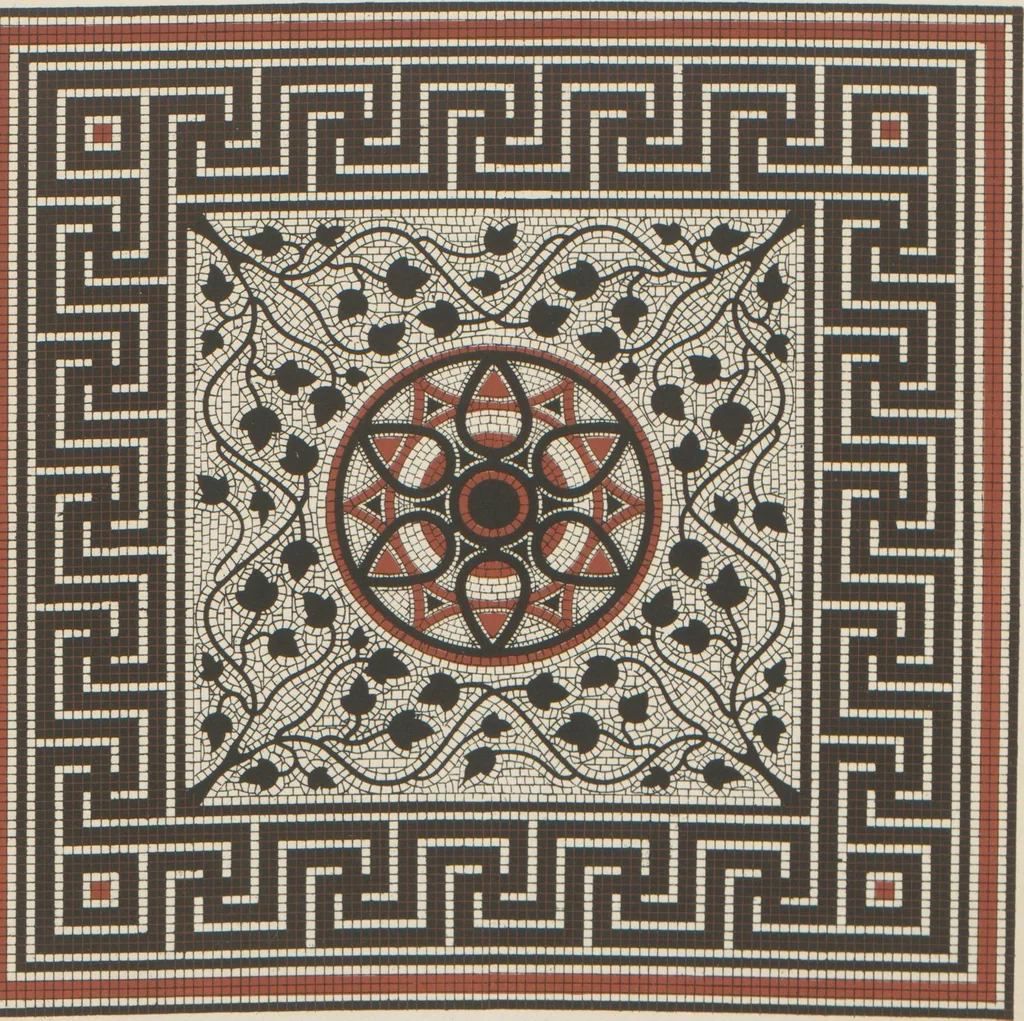 An illustration from Designs of majolica & enamelled tiles, suitable for flower boxes, fireplaces, chimney-pieces, pilasters, friezes &c. and mural decorations generally, 1885, leaf 9