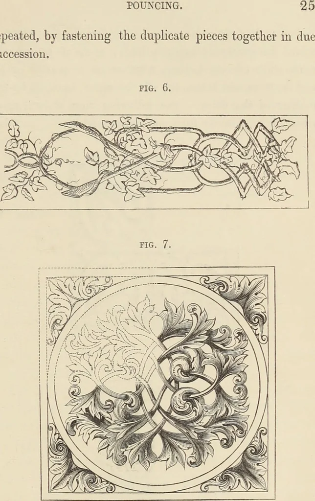 An illustration from Transparency painting on linen : for decorative purposes, panoramic and dioramic effects, ornamental blinds, &c. with instructions for the preparation of the linen, the combination and transfer of ornamental designs, combined surfaces, &c. / by W. Williams ; with illustrations by Charles Sibley, engraved by Dalziel, 1856, leaf 26