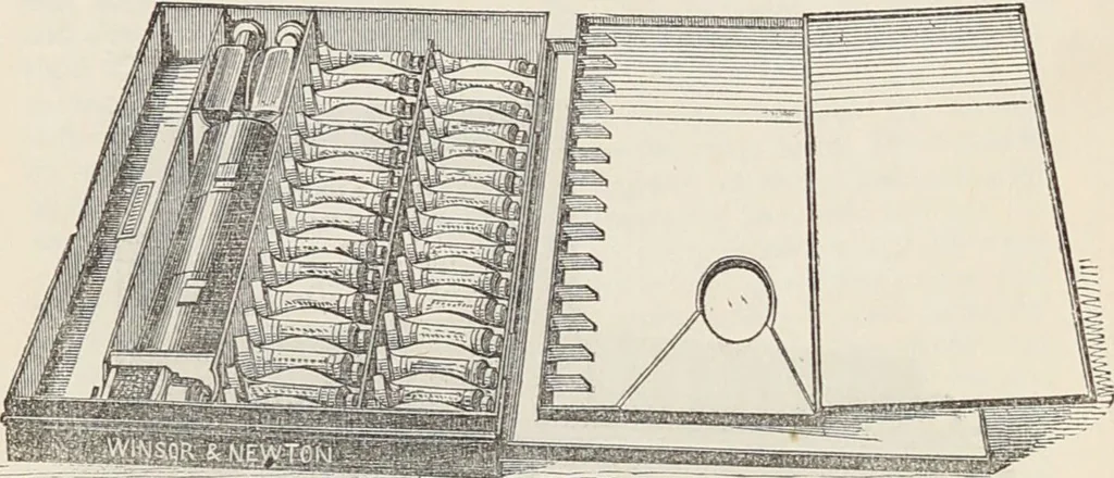 An illustration from Transparency painting on linen : for decorative purposes, panoramic and dioramic effects, ornamental blinds, &c. with instructions for the preparation of the linen, the combination and transfer of ornamental designs, combined surfaces, &c. / by W. Williams ; with illustrations by Charles Sibley, engraved by Dalziel, 1856, leaf 80