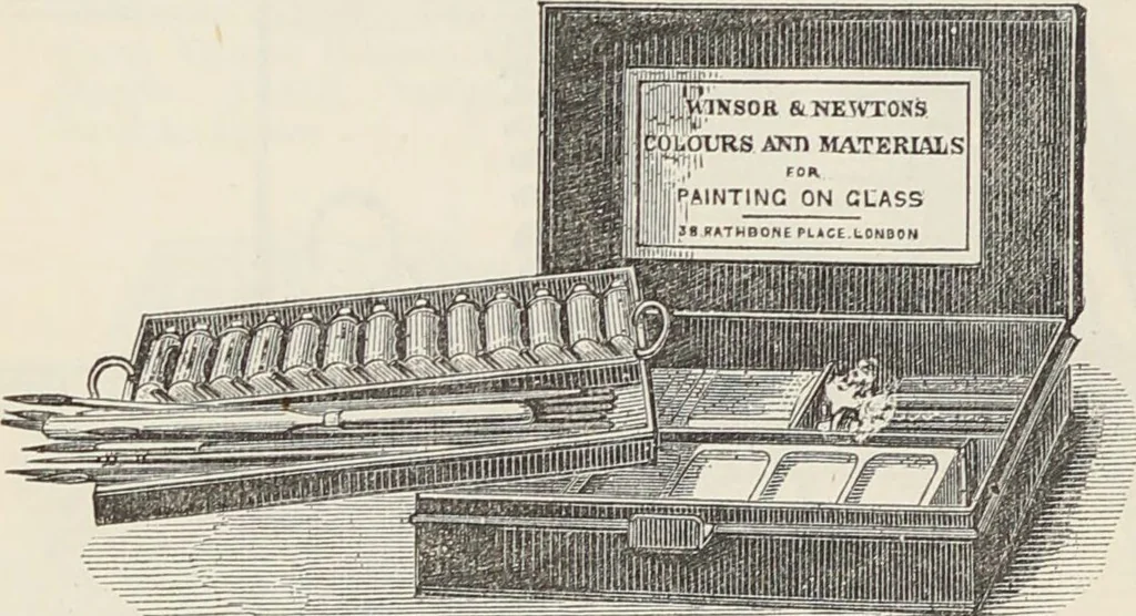An illustration from Transparency painting on linen : for decorative purposes, panoramic and dioramic effects, ornamental blinds, &c. with instructions for the preparation of the linen, the combination and transfer of ornamental designs, combined surfaces, &c. / by W. Williams ; with illustrations by Charles Sibley, engraved by Dalziel, 1856, leaf 81