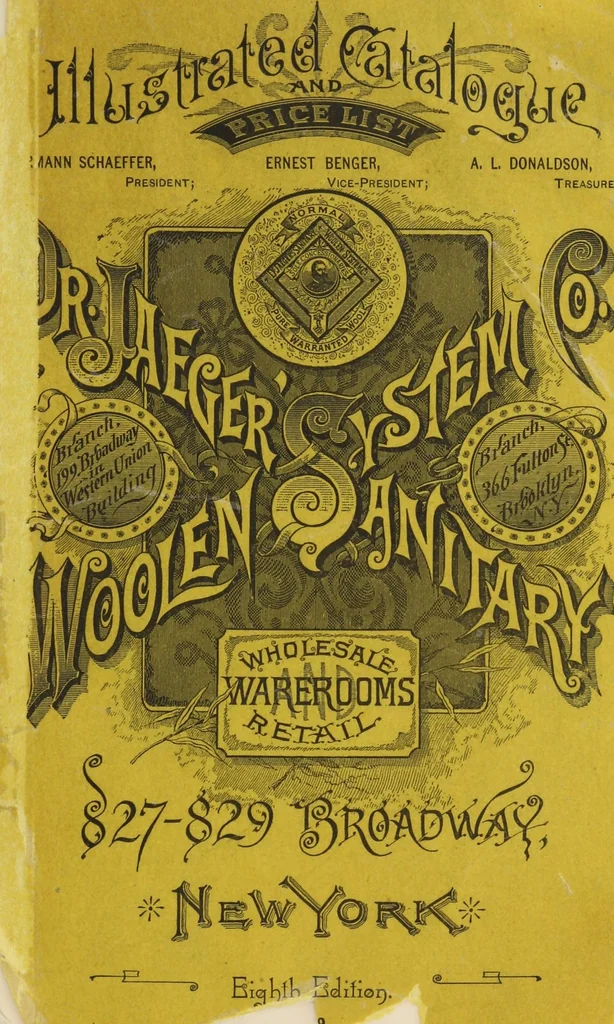 An illustration from Illustrated catalogue of the Dr. Jaeger's Sanitary Woolen System Co. : sole importers and exclusive manufacturers of all goods constructed under and pertaining to the Sanitary System of Dr. Gustav Jaeger : wholesale, retail, warerooms, 1889, leaf 1