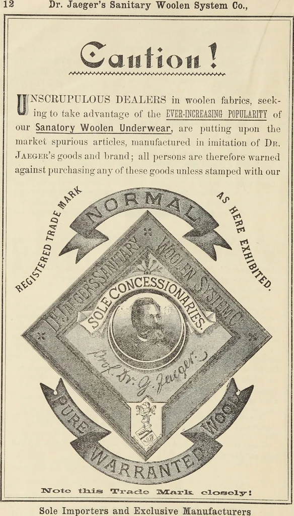 An illustration from Illustrated catalogue of the Dr. Jaeger's Sanitary Woolen System Co. : sole importers and exclusive manufacturers of all goods constructed under and pertaining to the Sanitary System of Dr. Gustav Jaeger : wholesale, retail, warerooms, 1889, leaf 20