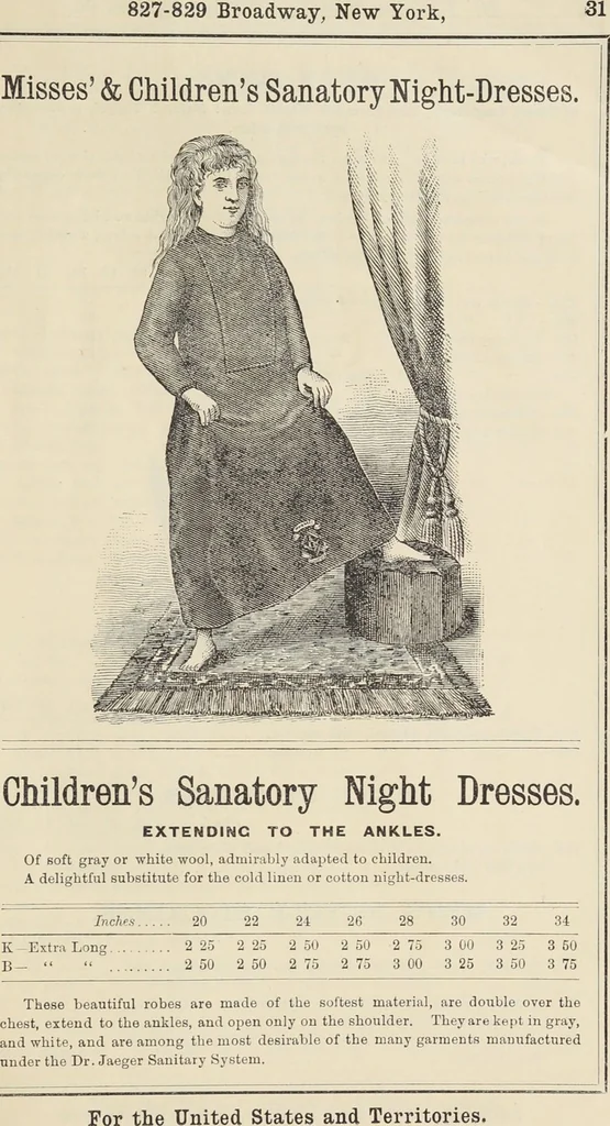 An illustration from Illustrated catalogue of the Dr. Jaeger's Sanitary Woolen System Co. : sole importers and exclusive manufacturers of all goods constructed under and pertaining to the Sanitary System of Dr. Gustav Jaeger : wholesale, retail, warerooms, 1889, leaf 39