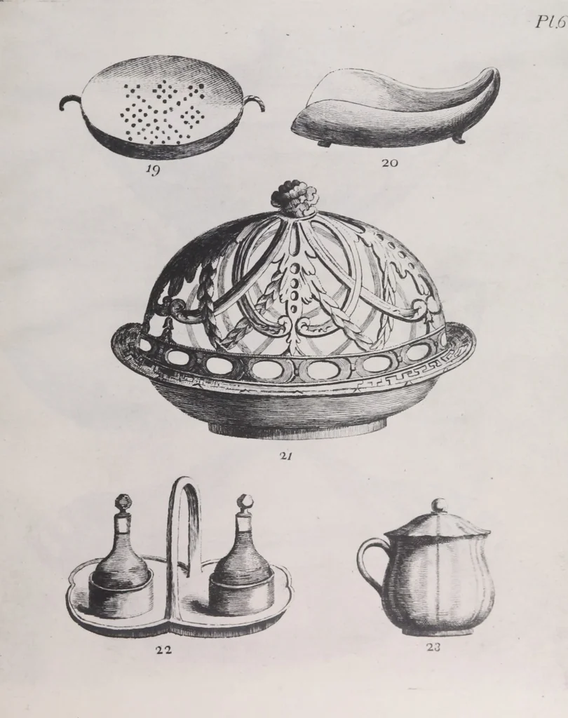 An illustration from Liste des divers articles du porcelaine de la reine, avec dessins gravés, pour montrer la forme de chacune, fabriqués par Josiah Wedgwood, potier à Sa Majesté, à Etruria, Angleterre, leaf 15