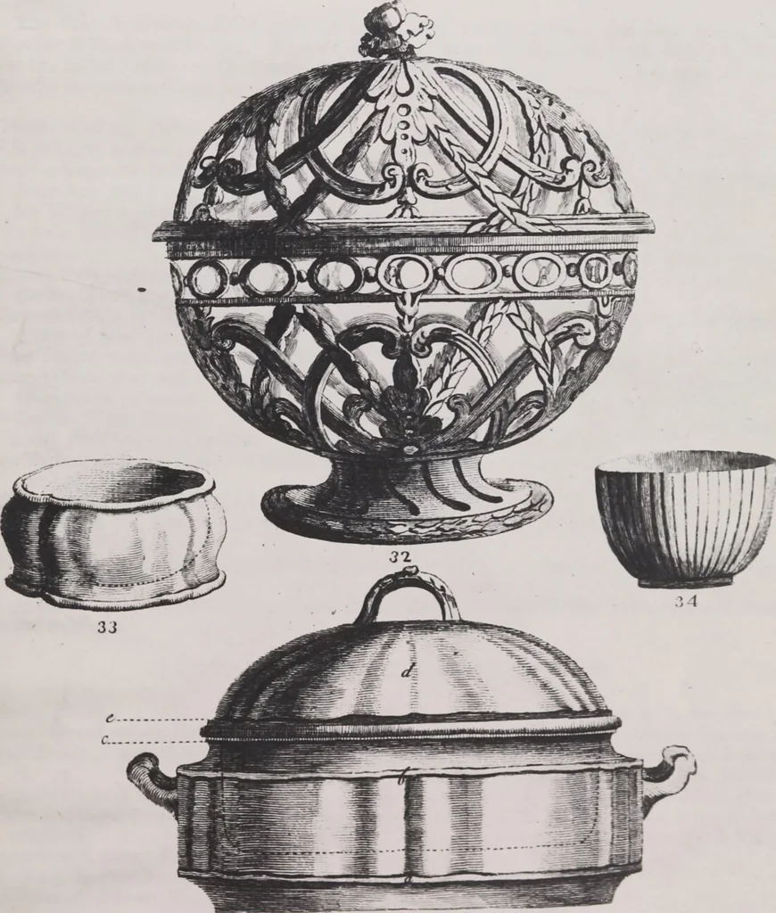 An illustration from Liste des divers articles du porcelaine de la reine, avec dessins gravés, pour montrer la forme de chacune, fabriqués par Josiah Wedgwood, potier à Sa Majesté, à Etruria, Angleterre, leaf 21