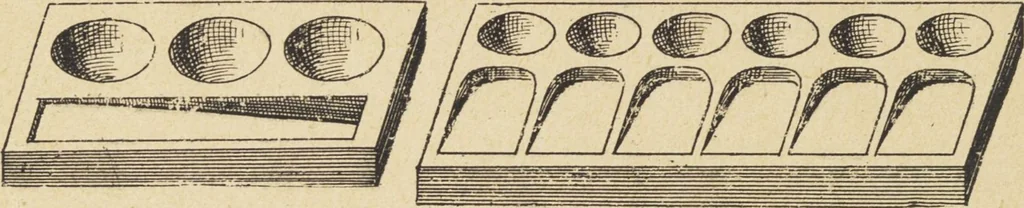 An illustration from Jules Chauvin : atelier de dorure et d'encadrements, fournitures speciales pour artistes, agent general pour la France, des couleurs a la detrempe a la majolique et a la resine du Baron de Pereira, des couleurs resineuses de Mussini, des couleurs a l'huile et a l'ambre dissous de Jacques Blockx, des toiles fond albumen et majolique, preparees par le procede de Pereira pour la peinture a la detrempe et a l'huile, couleurs extra fines a l'huile broyees a la main, couleurs extra fines al detrempe... materiel d'artistes, 1893, leaf 62