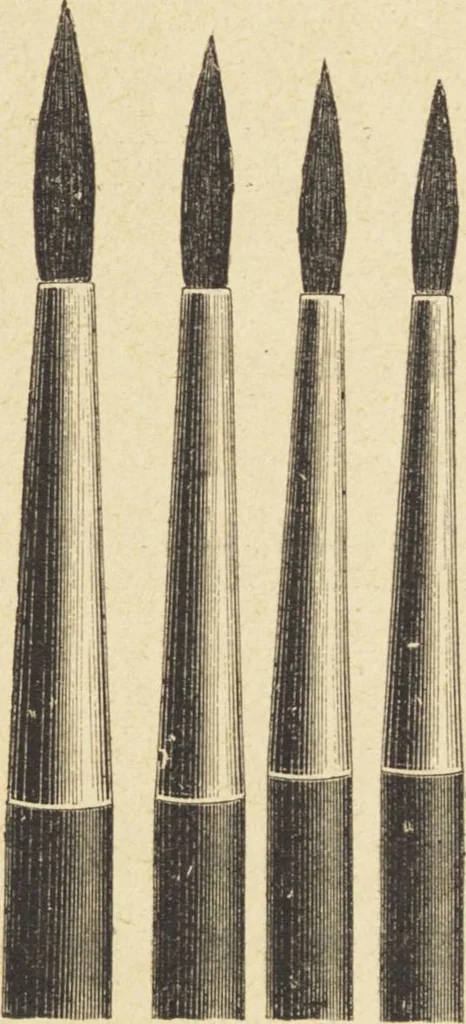 An illustration from Jules Chauvin : atelier de dorure et d'encadrements, fournitures speciales pour artistes, agent general pour la France, des couleurs a la detrempe a la majolique et a la resine du Baron de Pereira, des couleurs resineuses de Mussini, des couleurs a l'huile et a l'ambre dissous de Jacques Blockx, des toiles fond albumen et majolique, preparees par le procede de Pereira pour la peinture a la detrempe et a l'huile, couleurs extra fines a l'huile broyees a la main, couleurs extra fines al detrempe... materiel d'artistes, 1893, leaf 63