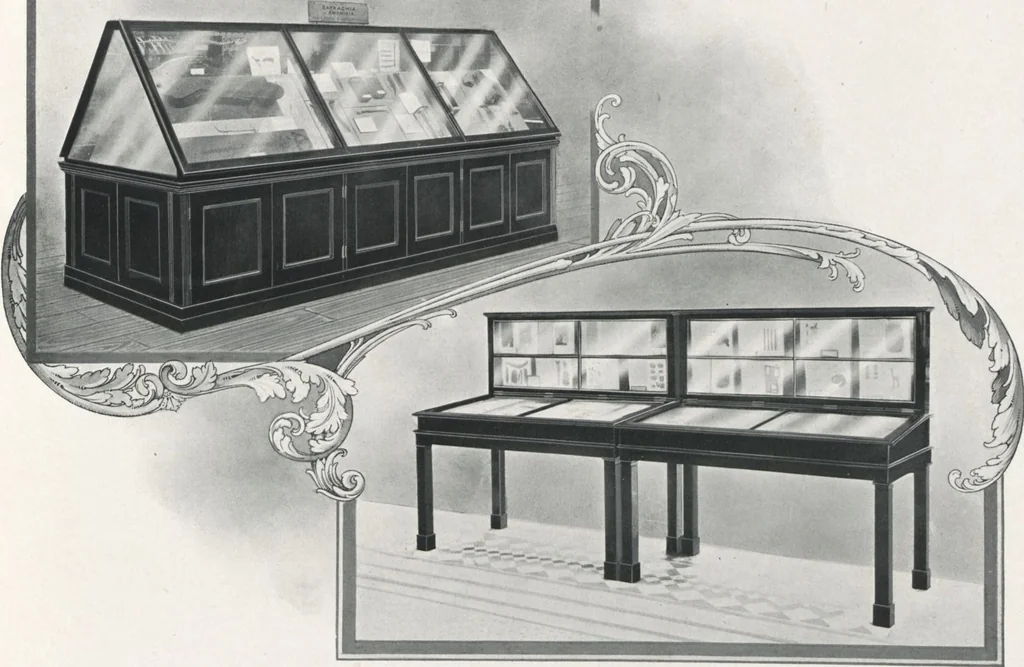 An illustration from General catalogue of show cases, fittings, book cases, stands &c., executed for H.M. Government at the British & Natural History museums, 1907, leaf 43