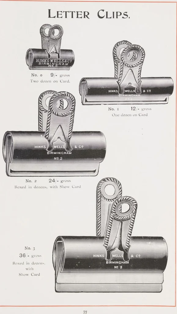 An illustration from Illustrated catalogue / Hinks, Wells & Co., manufacturers of steel & metal pens, penholders, letter clips, ticket hooks, shelf suspenders, drawing pins, stationers' sundries, etc, 1911, leaf 83