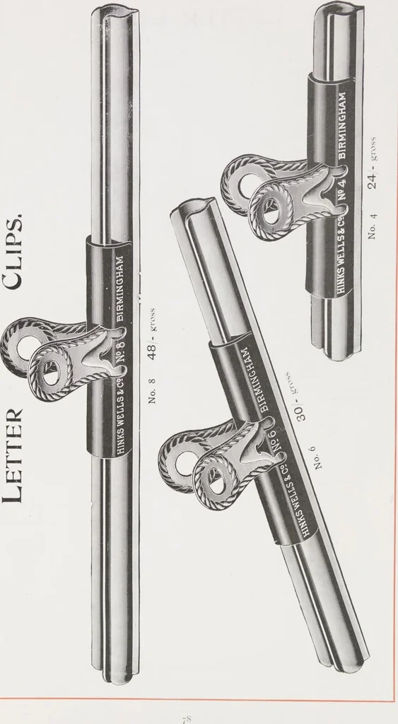 An illustration from Illustrated catalogue / Hinks, Wells & Co., manufacturers of steel & metal pens, penholders, letter clips, ticket hooks, shelf suspenders, drawing pins, stationers' sundries, etc, 1911, leaf 84