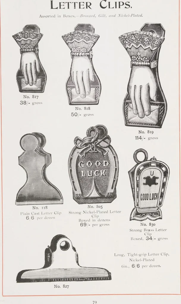 An illustration from Illustrated catalogue / Hinks, Wells & Co., manufacturers of steel & metal pens, penholders, letter clips, ticket hooks, shelf suspenders, drawing pins, stationers' sundries, etc, 1911, leaf 85
