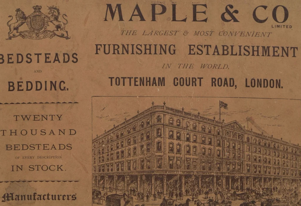 An illustration from Bedsteads and bedding : twenty thousand bedsteads of every description in stock : manufacturers of pure bedding / Maple & Co, 1895, leaf 1
