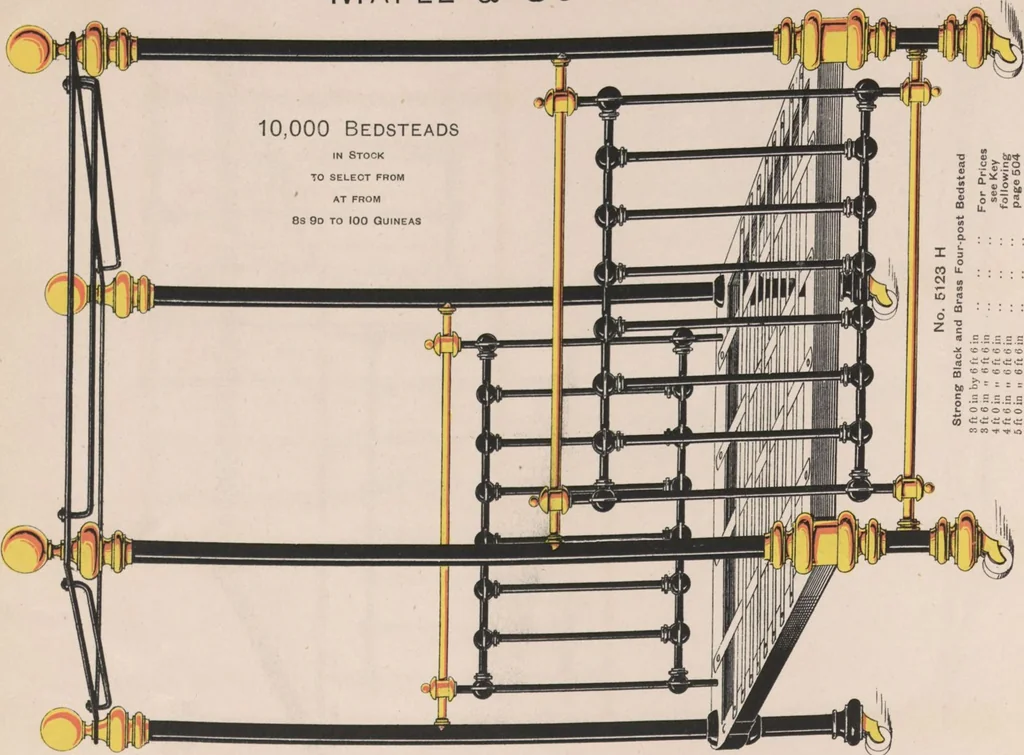 An illustration from Bedsteads and bedding : twenty thousand bedsteads of every description in stock : manufacturers of pure bedding / Maple & Co, 1895, leaf 100