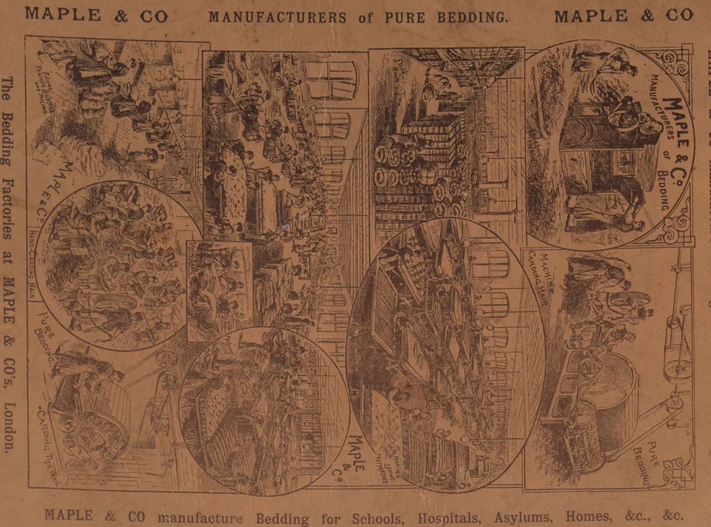 An illustration from Bedsteads and bedding : twenty thousand bedsteads of every description in stock : manufacturers of pure bedding / Maple & Co, 1895, leaf 120