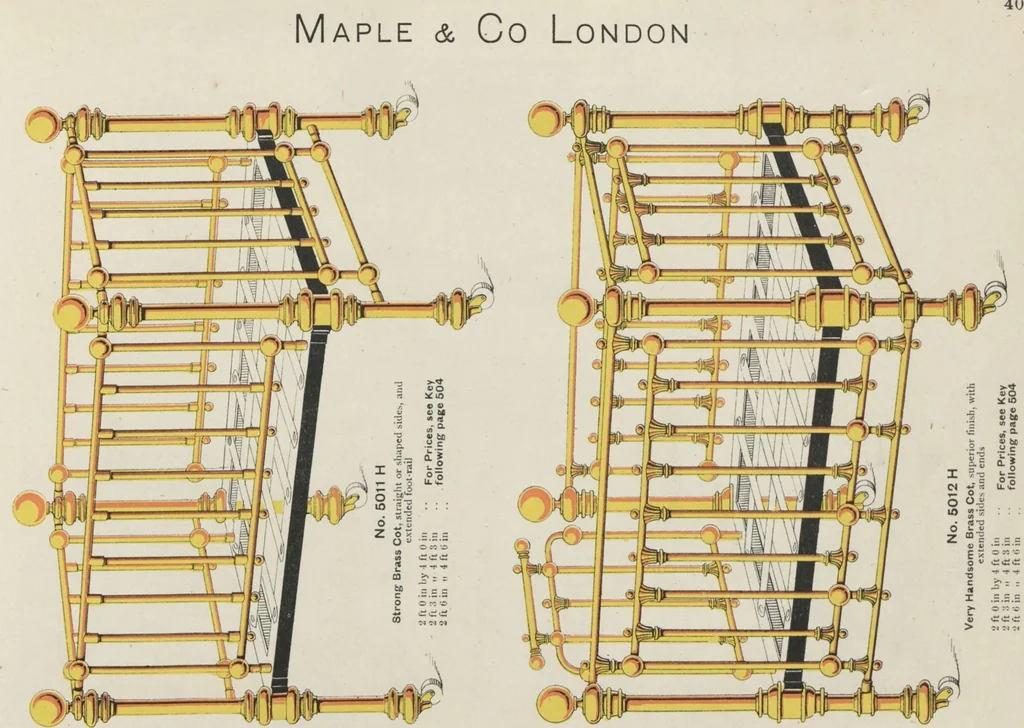 An illustration from Bedsteads and bedding : twenty thousand bedsteads of every description in stock : manufacturers of pure bedding / Maple & Co, 1895, leaf 9