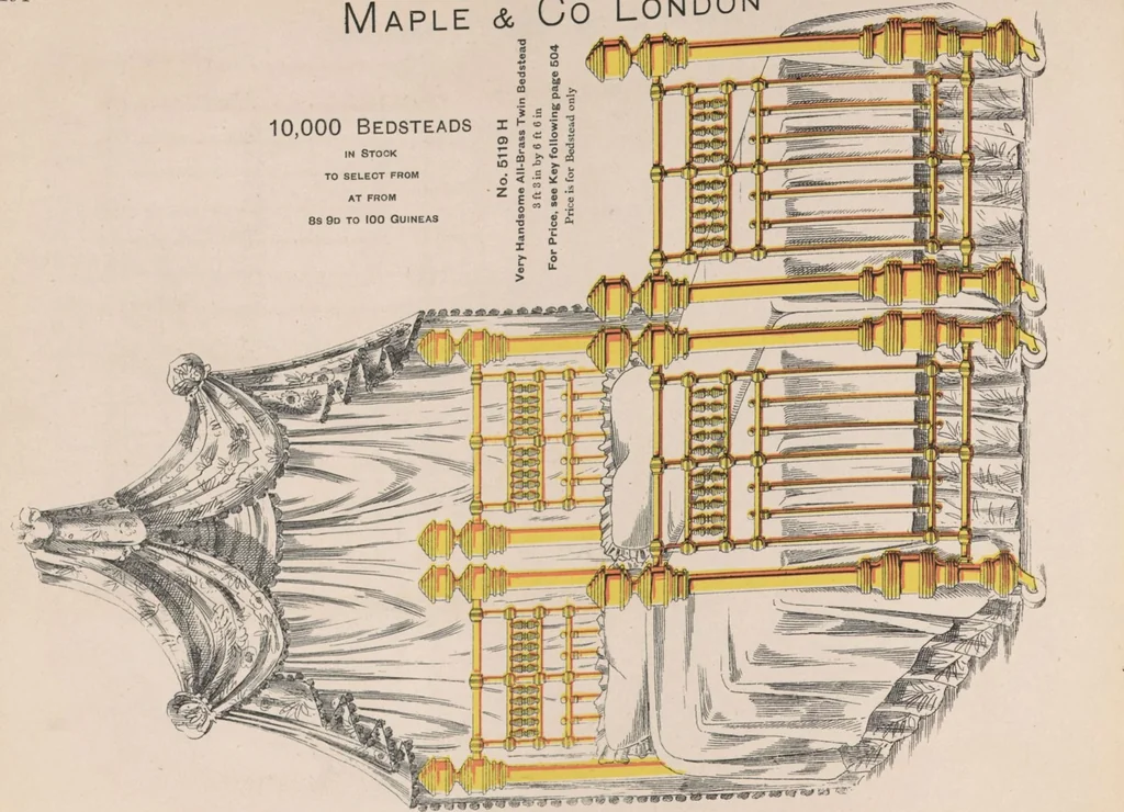 An illustration from Bedsteads and bedding : twenty thousand bedsteads of every description in stock : manufacturers of pure bedding / Maple & Co, 1895, leaf 96